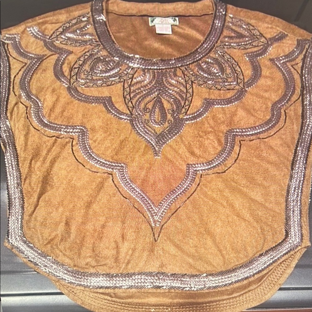 Embroidered Brown Short Sleeve Top